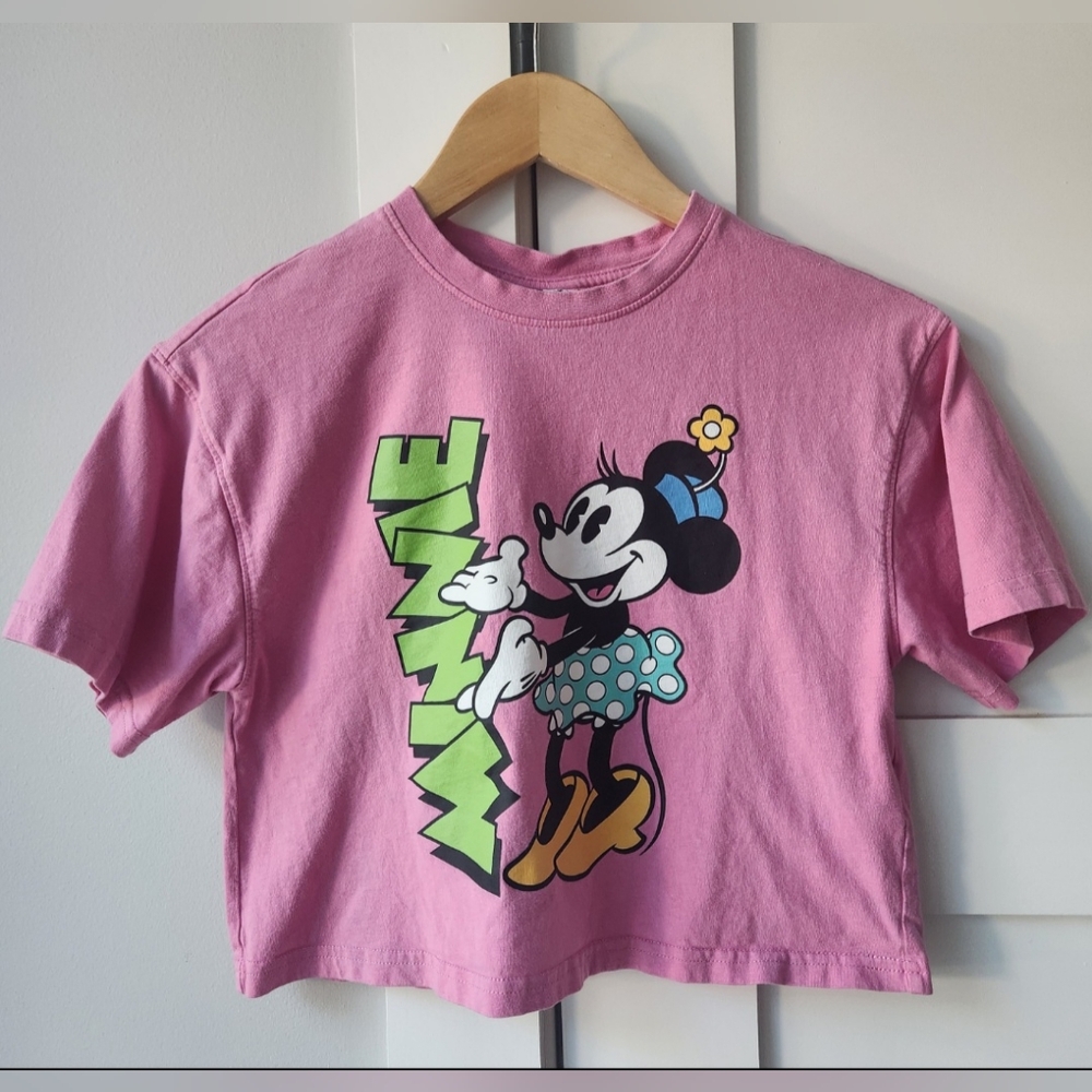 Disney Parks Pink Minnie Mouse Short Sleeve Cropped Tee - Medium
